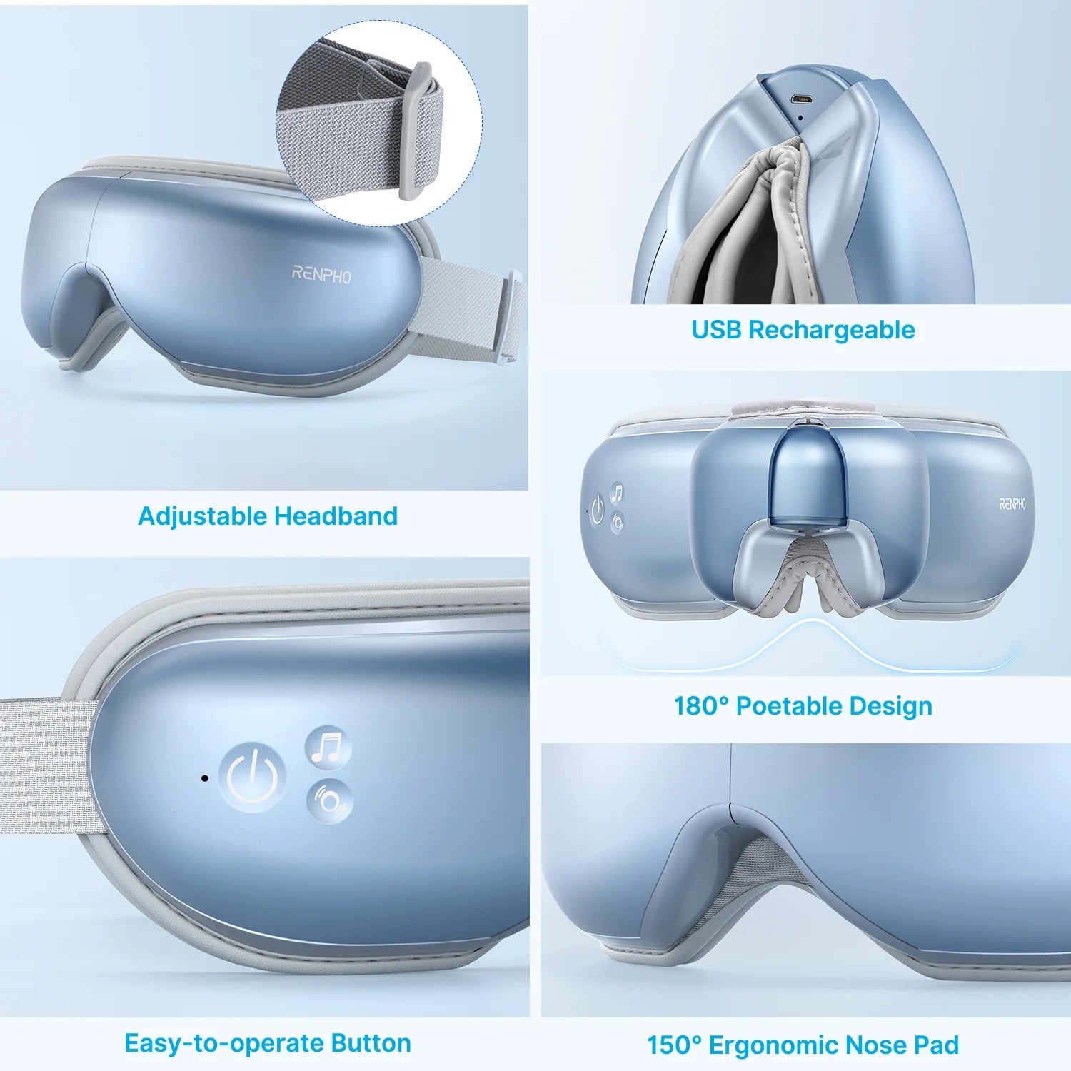 Eyeris1 Temple Massager with Heat Bluetooth Music for Eye Relaxing, with Remote Control