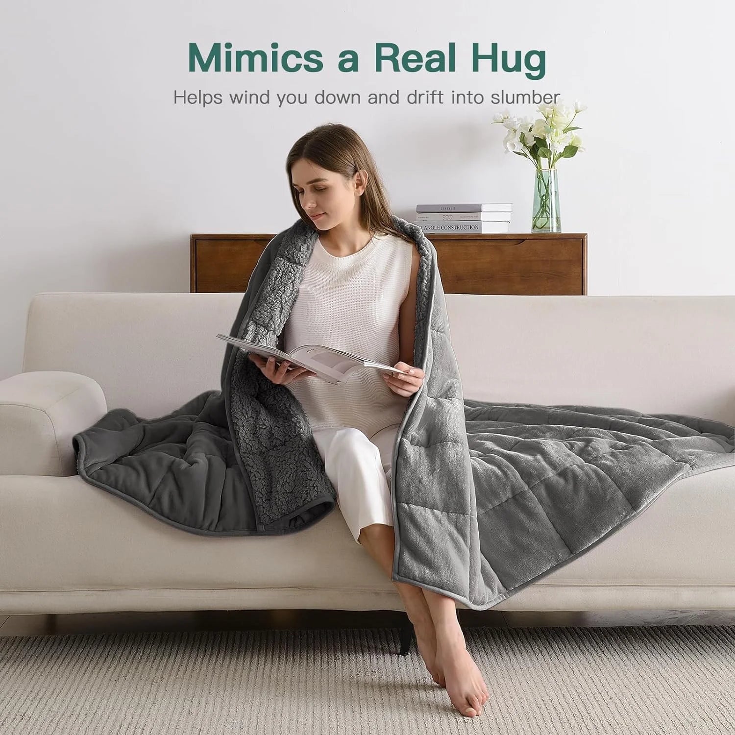 Fleece Weighted Blankets for Adults, Soft Shaggy Sherpa 20 Lb Weighted Blanket Queen Size for Anxiety Calming and Relax, 60X80 Inch Gray