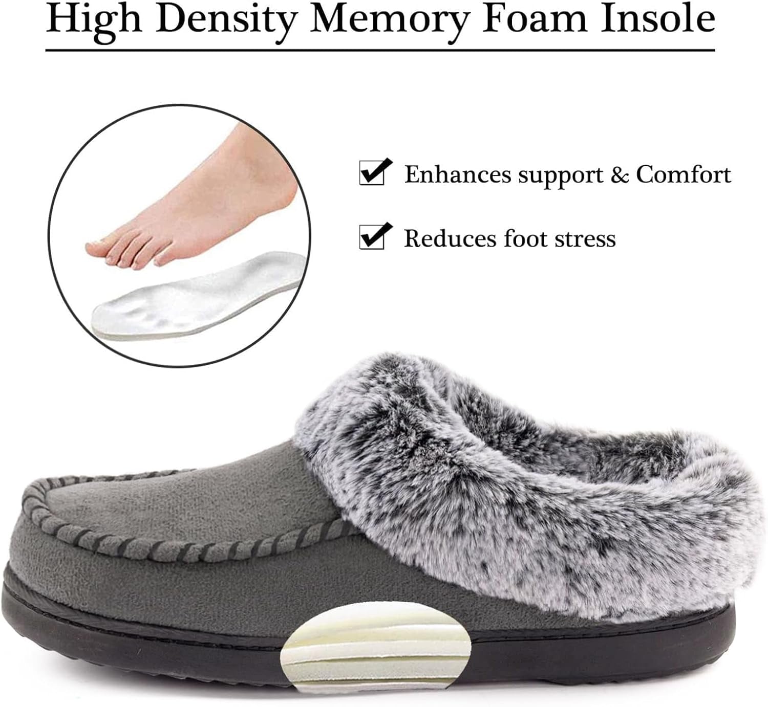 Women'S Memory Foam House Slippers with Hard Bottom, Fur Lined House Shoes with Non-Slip Rubber Sole for Indoor & Outdoor