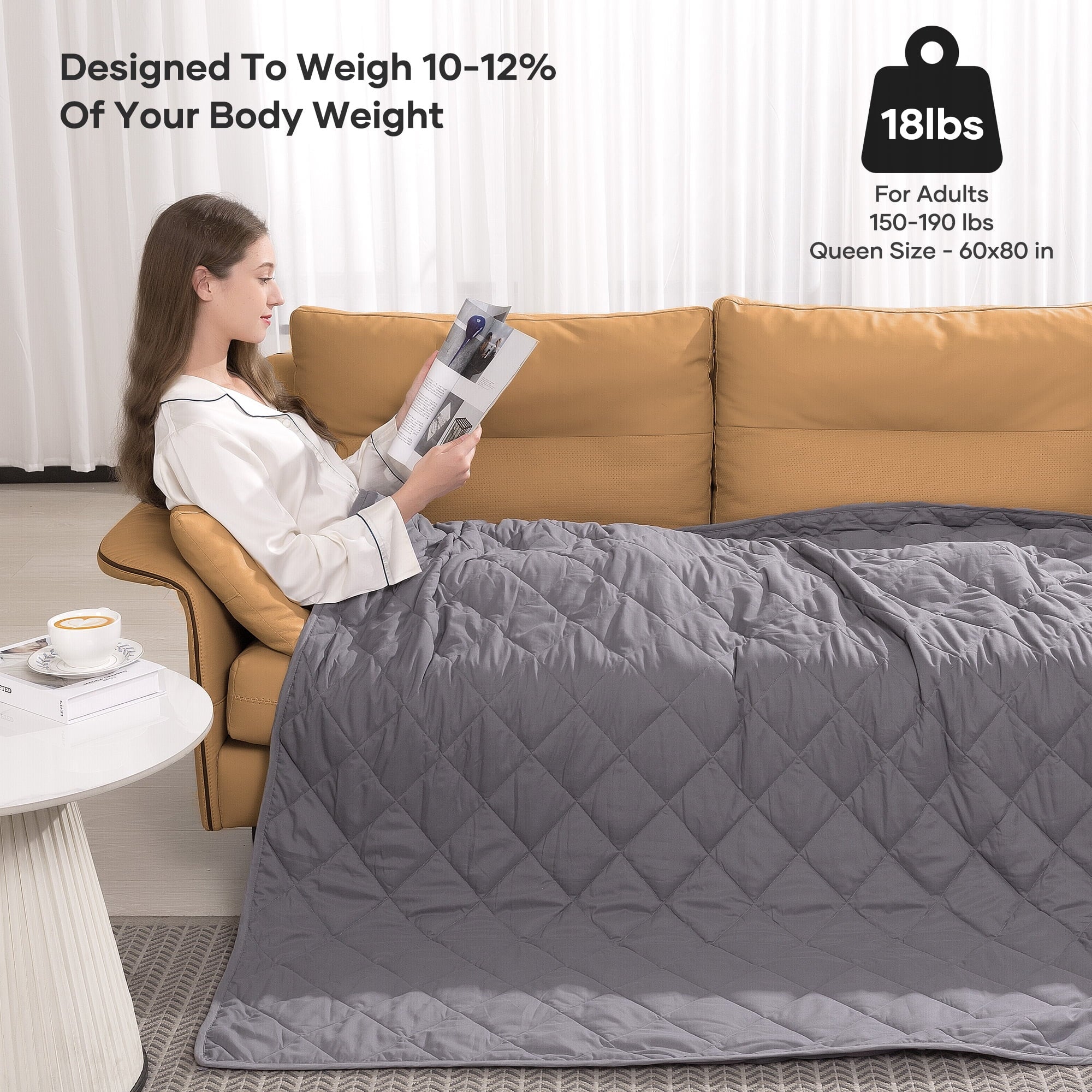 Weighted Blanket 18 Lbs Queen Size Heavy Breathable Cooling Blanket for Adults, 60" X 80", Gray