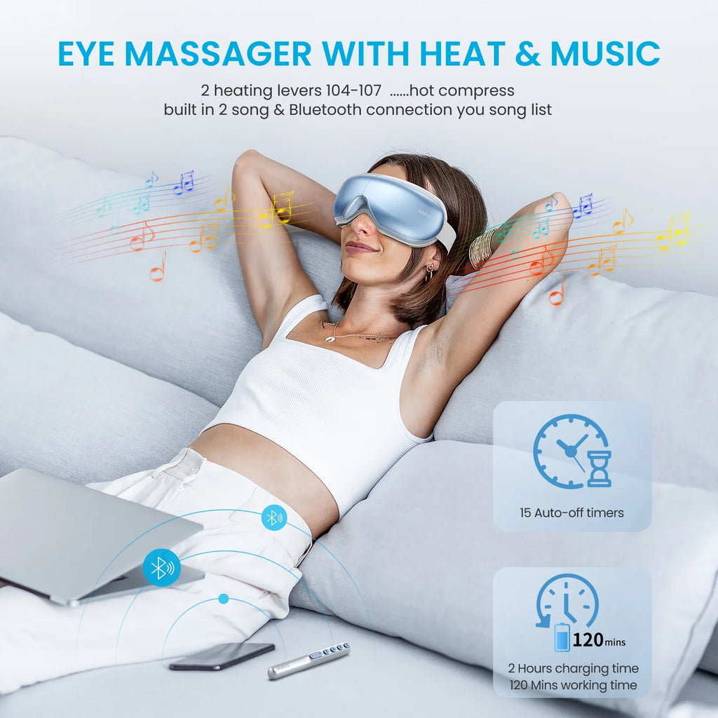 Eyeris1 Temple Massager with Heat Bluetooth Music for Eye Relaxing, with Remote Control